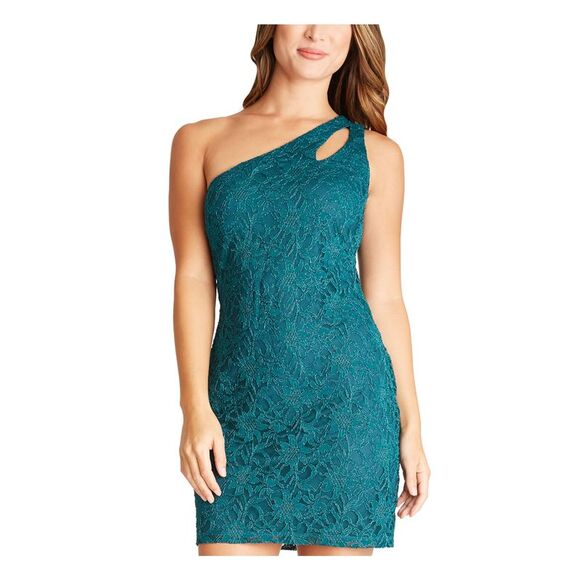 BCX Womens Lace Sleeveless Asymmetrical Neckline Short Party Body Con Dress - Picture 1 of 2